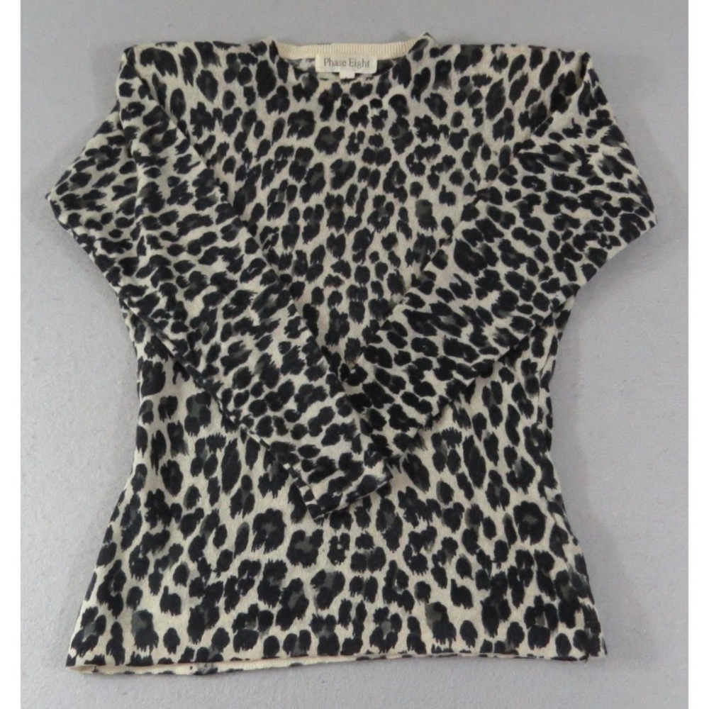 Vintage 80s Phase Eight 98% Lambswool Leopard Print Blouse Hong‎ Kong Women's Lg